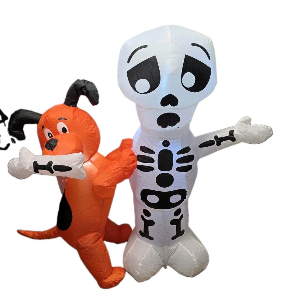 Pumpkin Hallow 4 ft. Prelit Puppy Skeleton Inflatable Animatronic Halloween